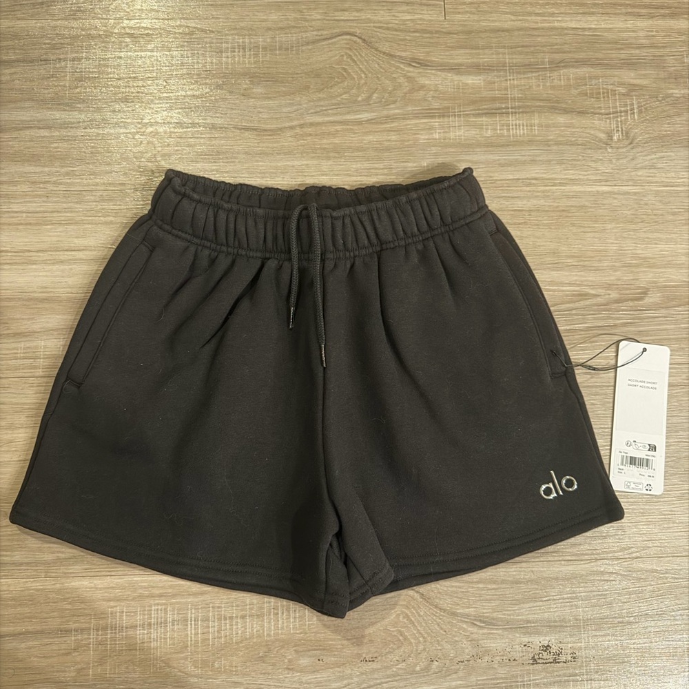 ALO Yoga Black Athletic Fleece Shorts with Drawstring